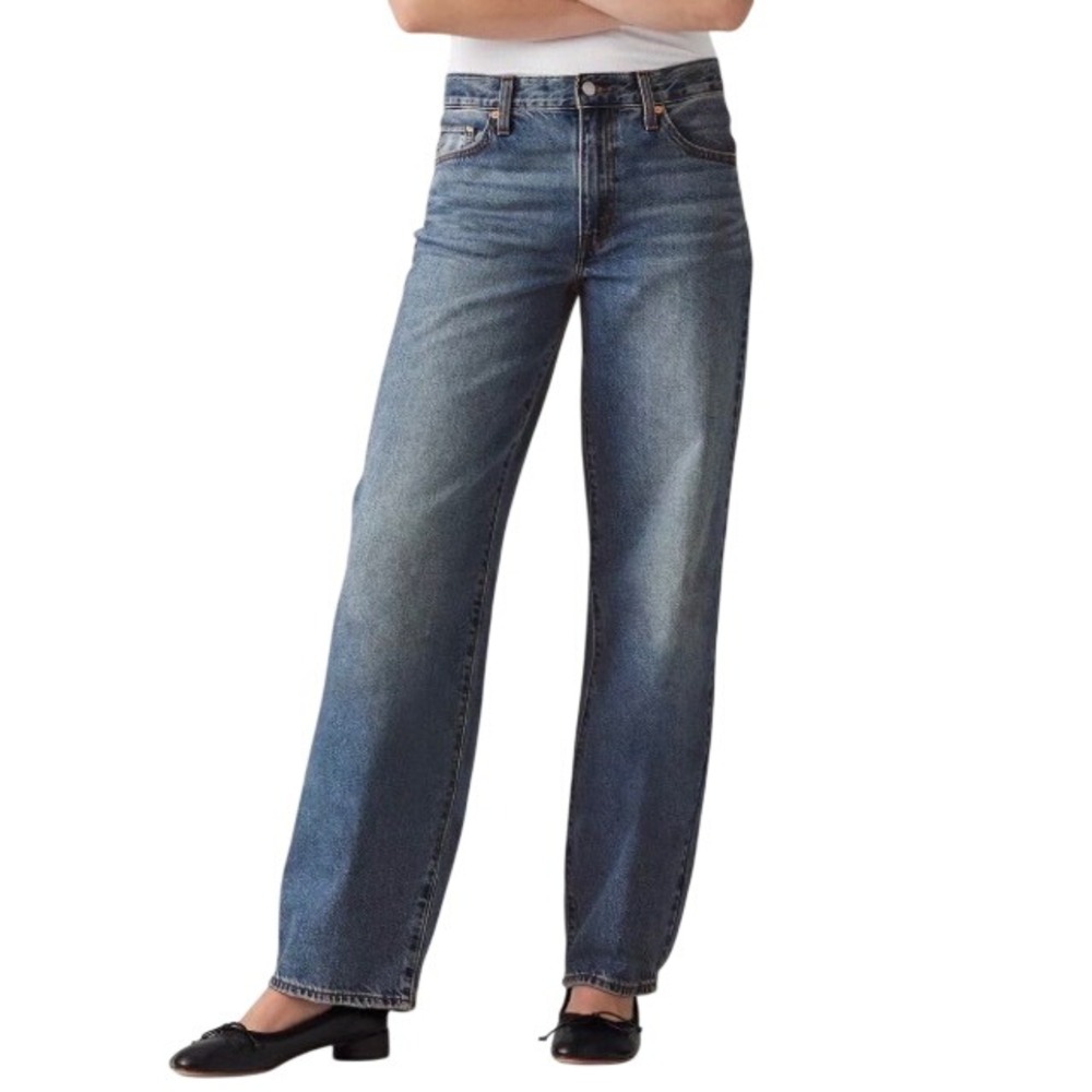 Levis Baggy Dad Jeans Womens 27 Medium Wash Blue Straight Leg Relaxed Fit Denim - Picture 1 of 8